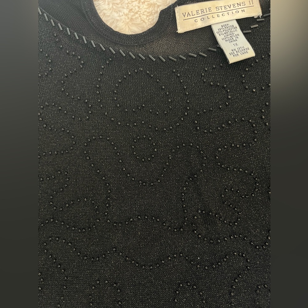 Valerie Stevens II Size 1X Black Beaded Sleeveless Tank